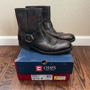 Chaps Bower Red Brown Men Leather Boots Shoes Size 10.5 M Side Zip 9622709,